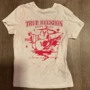 True Religion White and Pink Graphic Tee